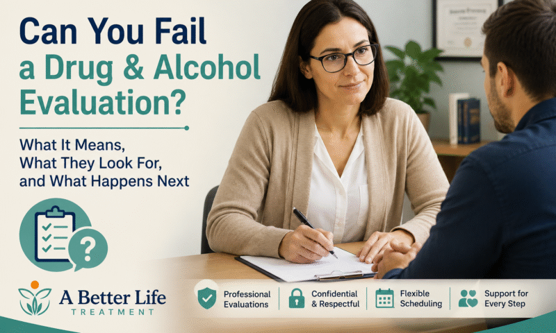 Counselor meeting with client during a drug and alcohol evaluation consultation.
