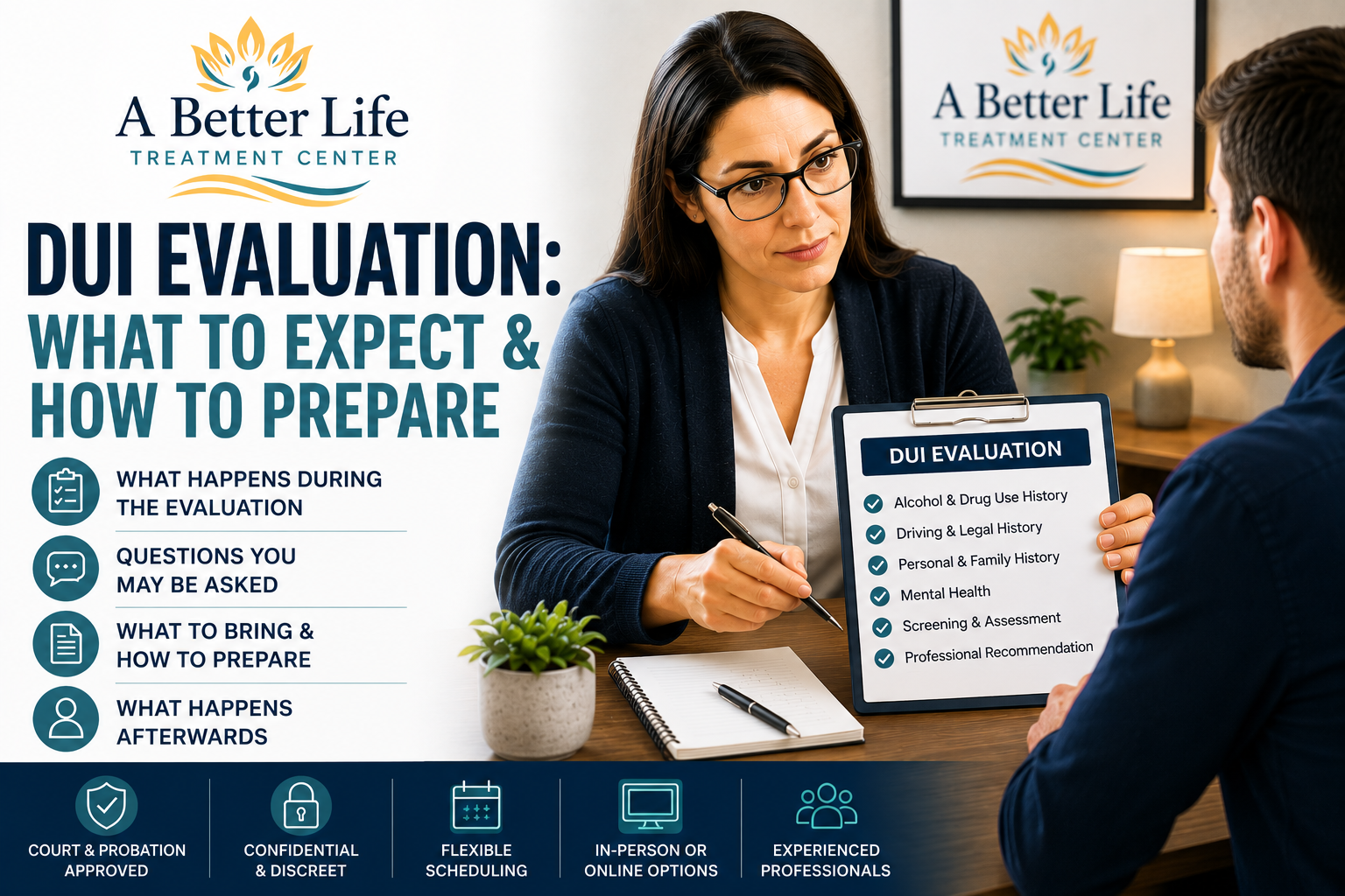 Counselor meeting with a client during a DUI evaluation appointment